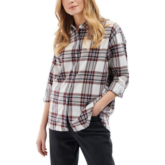 NWT & Bag Barbour Bethwin Button Up Shirt Cloud Check Holiday Plaid Women SZ 14 - Picture 1 of 16